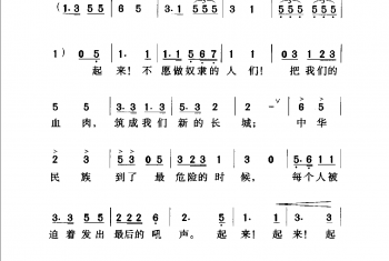 中国名歌乐谱：中华人民共和国国歌 田汉词 聂耳曲