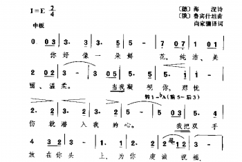 外国古典歌曲简谱：你好像一朵鲜花(俄)鲁宾什坦曲