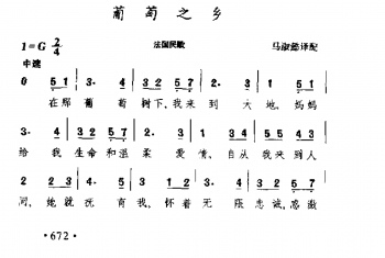 外国民间歌曲简谱：葡萄这乡(法国民歌)