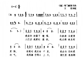 外国现代乐曲简谱：瓦斯台克小夜曲(墨)希门耐斯曲