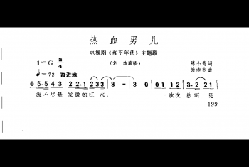 简谱：热血男儿 电视剧《和平年代》主题歌·1997陈小奇词 徐沛东曲(刘欢演唱)